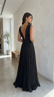Black V-Neck Pleated Pleated Fabric Maxi Dress product image 1