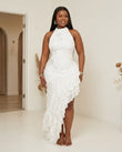 Ivory Bloom Evening Embroidered Maxi Dress Ivory Maxi Dress with Asymmetric silhouette and Textured texture, clean studio product view for City Dinner, a fall city dinner, Fall city dinners, cafe plans, gallery evenings, and polished weekend styling, US C by floravincie