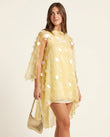 Butter Yellow Grace Evening Sheer Maxi Dress Butter Yellow Maxi Dress with Asymmetric silhouette and Textured texture, clean studio product view for Resort Wear, Evening in Amalfi, Euro Chic Premium by floravincie