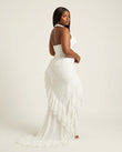 Ivory Bloom Evening Embroidered Maxi Dress Ivory Maxi Dress with Asymmetric silhouette and Textured texture, side or back garment view for City Dinner, a fall city dinner, Fall city dinners, cafe plans, gallery evenings, and polished weekend styling, US C by floravincie