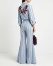 Light Blue Reverie Resort Embroidered Pant Set Light Blue Pant Set with Wide-Leg silhouette and Linen Blend texture, side or back garment view for Resort Wear, Evening in Amalfi, Euro Chic Premium