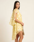 Butter Yellow Grace Evening Sheer Maxi Dress Butter Yellow Maxi Dress with Asymmetric silhouette and Textured texture, side or back garment view for Resort Wear, Evening in Amalfi, Euro Chic Premium by floravincie