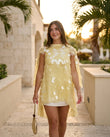 Butter Yellow Grace Evening Sheer Maxi Dress Butter Yellow Maxi Dress with Asymmetric silhouette and Textured texture, lifestyle scene image for Resort Wear, Evening in Amalfi, Euro Chic Premium by floravincie