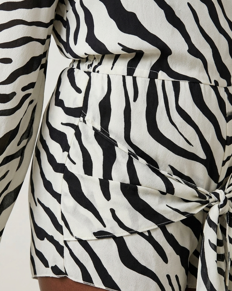 White Zebra Print Tie Waist Shorts Romper product image 5