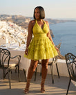 Lime Gleam Wedding Guest Tiered Mini Dress Lime Mini Dress with Flowing silhouette and Textured texture, fabric and construction detail for Wedding Guest, a gallery evening, Fall current summer selling first with a light late-summer/pre-fall accent: make by floravincie