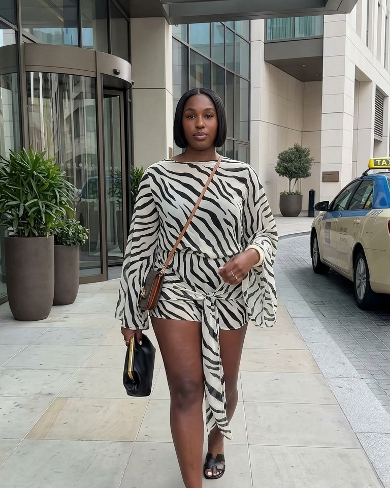 White Zebra Print Tie Waist Shorts Romper product image 7