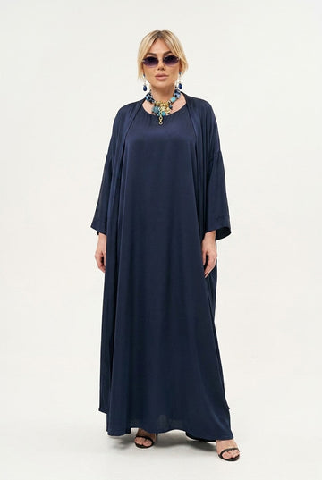 Women's Satin Long Sleeve Dress and Cardigan Set, Oversized Formal Maxi