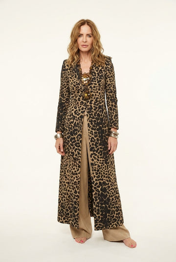 Women's Leopard Print Tailored Maxi Coat Bold Statement Outerwear