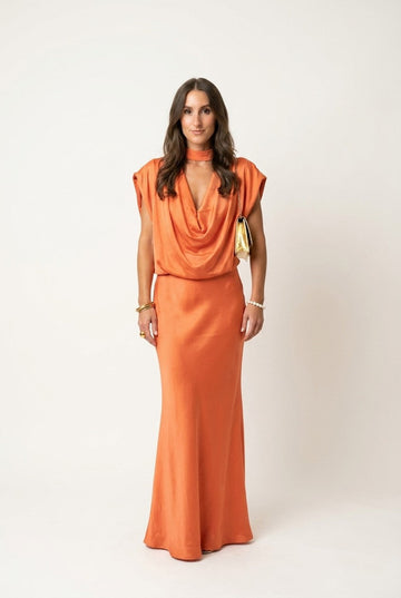 Women's Satin Cowl Neck Halter Maxi Dress, Elegant Formal Gown