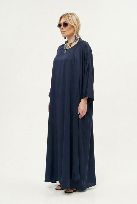 Women's Satin Long Sleeve Dress and Cardigan Set, Oversized Formal Maxi