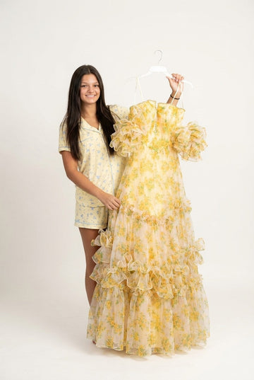 Women's Floral Organza Tiered Ruffle Gown for Formal Occasions