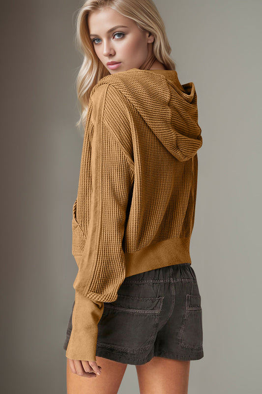 Luxe Layering Waffle-Knit Zip Up Hoodie