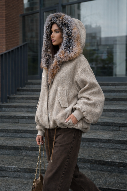 Luxury Faux Fur Hooded Wool-Blend Coat – Oversized Winter Jacket