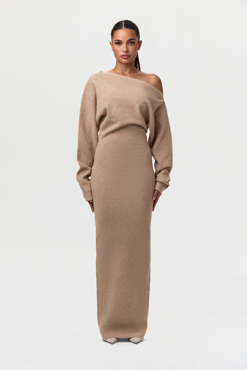 Knitted off-shoulder sweater dress