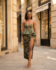 Sage Eyelet Sweetheart Two-Piece Set "Lucia" Sage Two-Piece Set with Asymmetric silhouette and Textured texture, fabric and construction detail for Vacation Set, a London dinner reservation, Euro Chic Premium