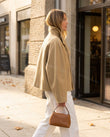 Beige Jacket, movement and fit lifestyle view, by Floravincie