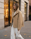 Beige Jacket, walking lifestyle view, by Floravincie