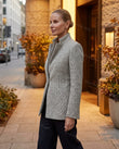 Light Grey Blazer, walking lifestyle view, by Floravincie
