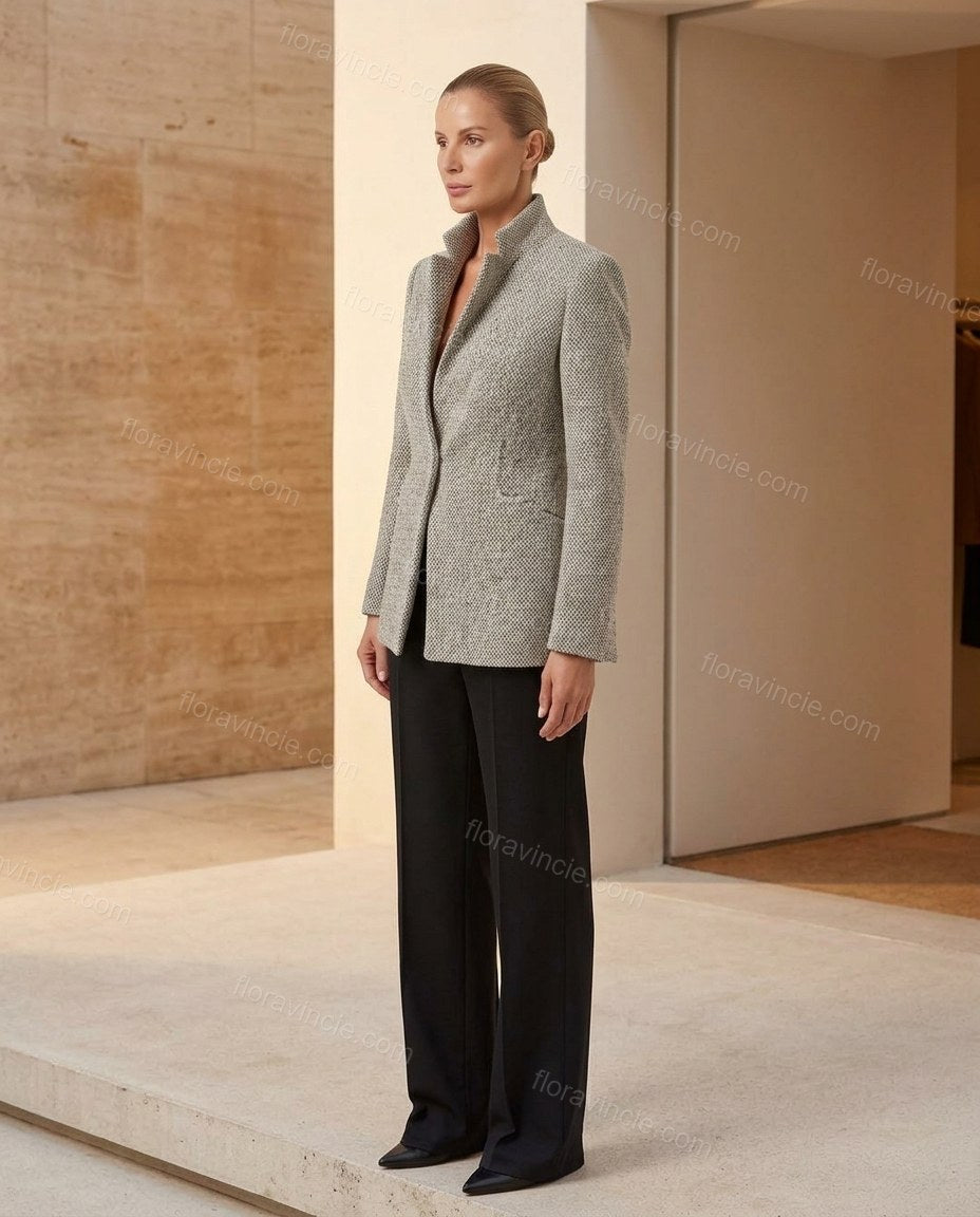 Light Grey Blazer, side and back studio view, by Floravincie