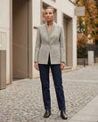 Light Grey Blazer, three-quarter brand lifestyle view, by Floravincie