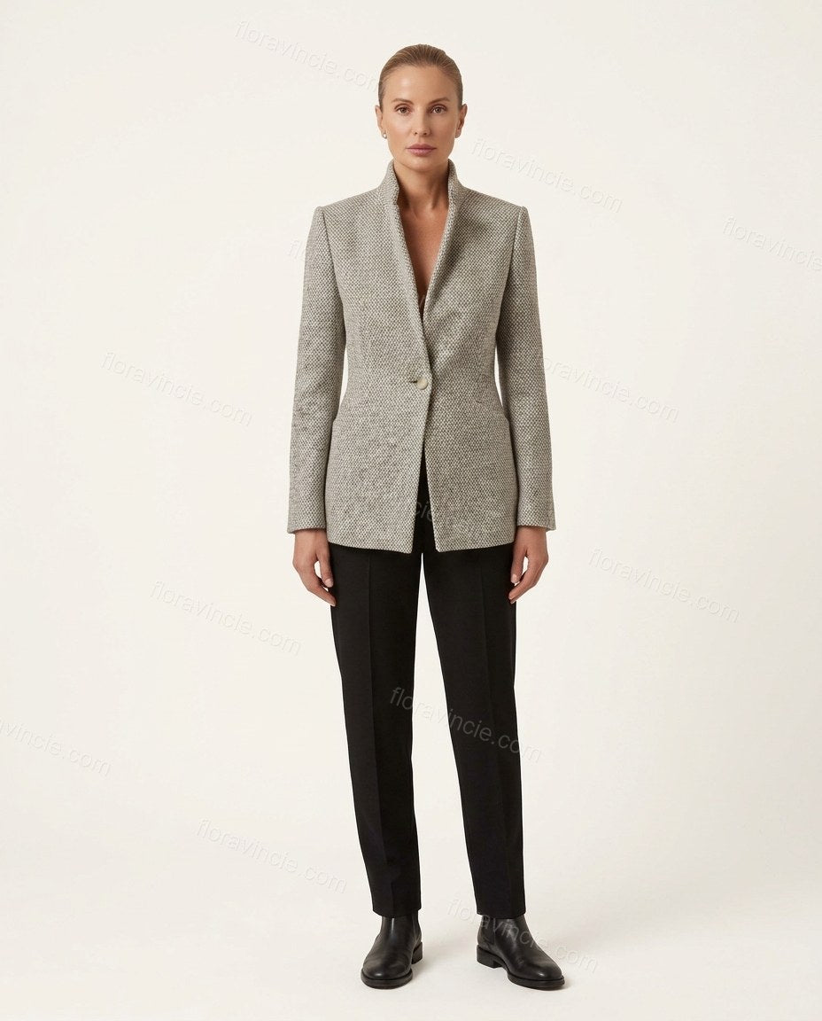 Light Grey Blazer, front studio view, by Floravincie