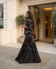 Black Maxi Ruffled Tiered Dress, walking lifestyle view, by Floravincie
