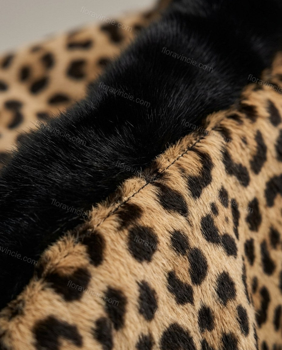 Brown Leopard Print Faux-Fur Coat, close-up of leopard print, by Floravincie