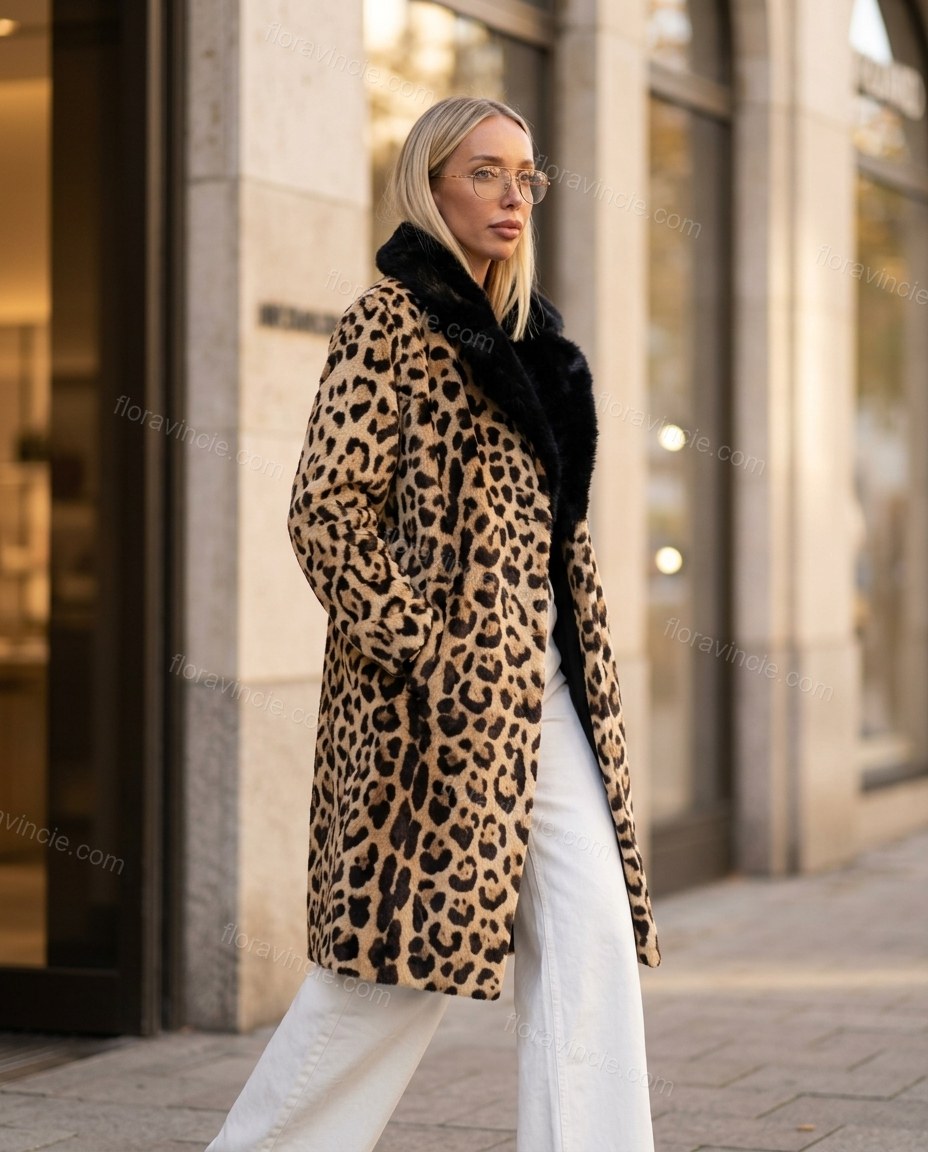 Brown Leopard Print Faux-Fur Coat, alternate use-case lifestyle view, by Floravincie