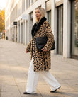 Brown Leopard Print Faux-Fur Coat, walking lifestyle view, by Floravincie