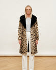 Brown Leopard Print Faux-Fur Coat, front studio view, by Floravincie