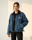 Blue Corduroy Denim Jacket, full-length hero view, by Floravincie