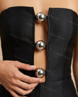 Black Geometric Strapless Pants Set, close-up of geometric, by Floravincie