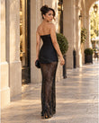 Black Geometric Strapless Pants Set, movement and fit lifestyle view, by Floravincie