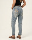 Brown Embroidered Denim Two-Piece Set, back studio view, by Floravincie