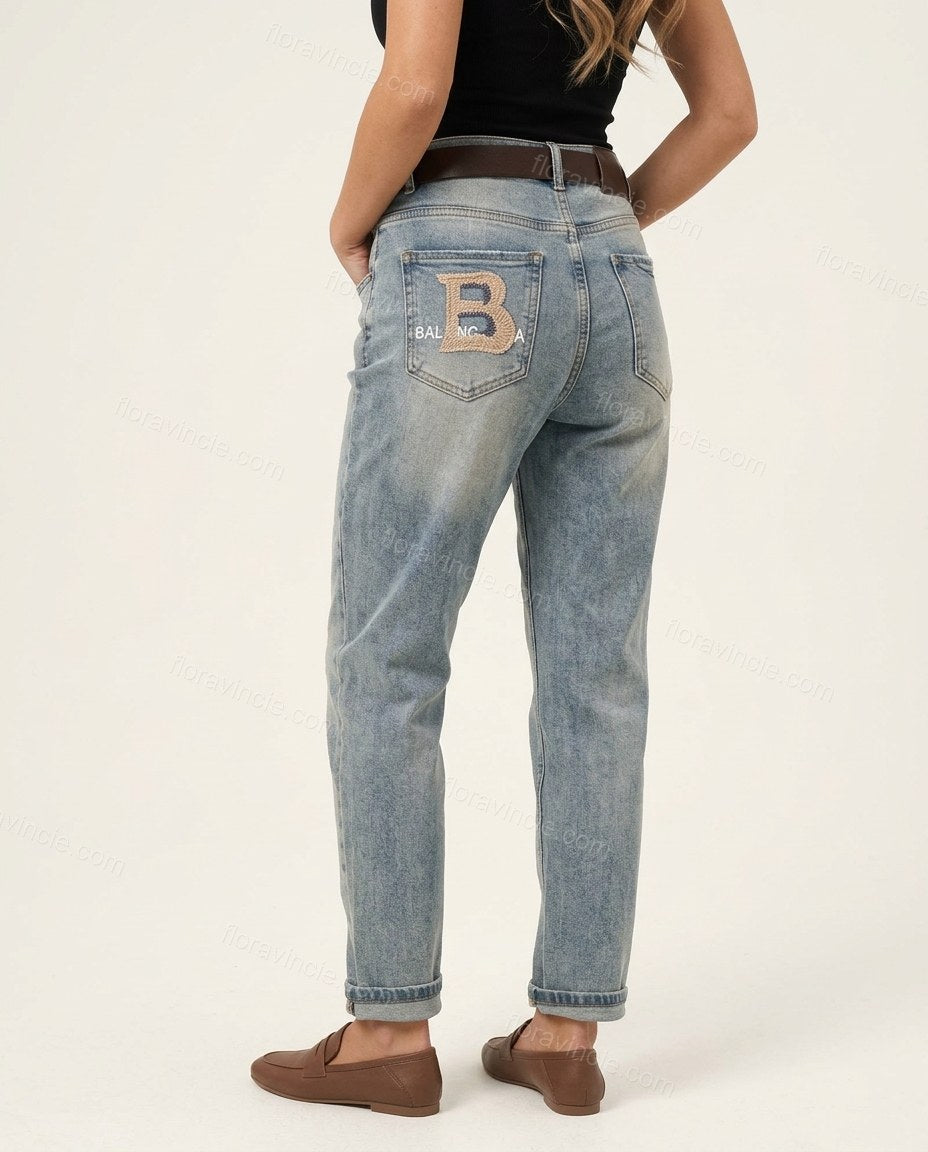 Brown Embroidered Denim Two-Piece Set, back studio view, by Floravincie