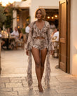 Taupe Animal Print Ruffled Top & Shorts Set, alternate use-case lifestyle view, by Floravincie