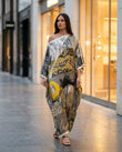 Grey Maxi Asymmetric Dress, movement and fit lifestyle view, by Floravincie