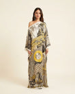Grey Maxi Asymmetric Dress, front studio view, by Floravincie