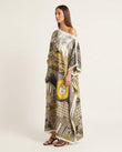 Grey Maxi Asymmetric Dress, side and back studio view showing not visible, by Floravincie