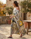 Grey Maxi Asymmetric Dress, walking lifestyle view, by Floravincie