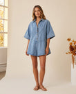 Light Blue Denim Jumpsuit, full-length hero view, by Floravincie