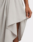 Light Grey Maxi One-Shoulder Asymmetric Dress, close-up of asymmetrical draping, one-shoulder design and draped design, by Floravincie