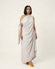 Light Grey Maxi One-Shoulder Asymmetric Dress, front studio view, by Floravincie