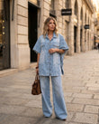 Light Blue Denim Jumpsuit, full-length hero view, by Floravincie