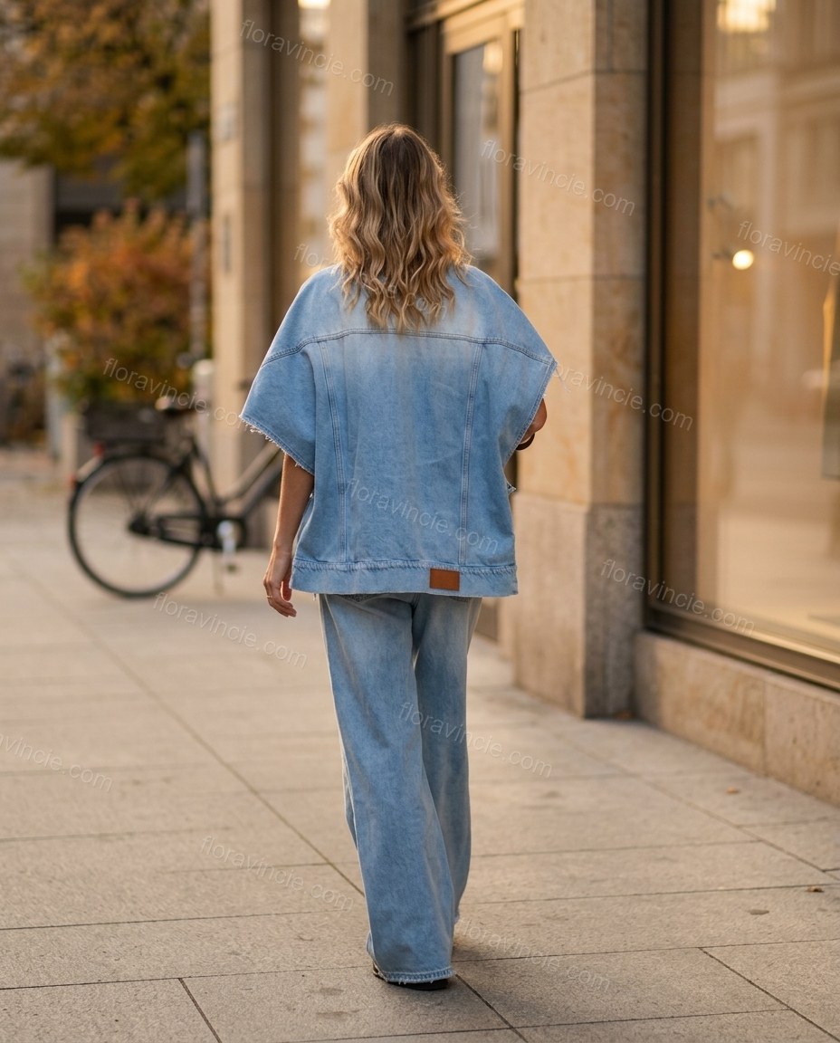 Light Blue Denim Jumpsuit, alternate use-case lifestyle view, by Floravincie