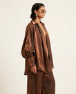 Bronze Satin Pants Set, side and back studio view showing not visible, by Floravincie