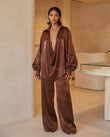 Bronze Satin Pants Set, full-length hero view, by Floravincie