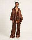 Bronze Satin Pants Set, front studio view, by Floravincie