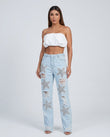 Light Blue Denim Pants, front studio view, by Floravincie