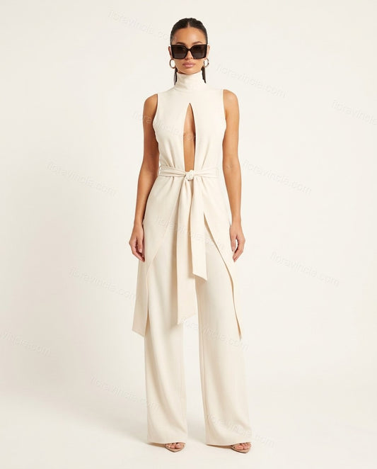 Cream Jumpsuit, front studio view, by Floravincie
